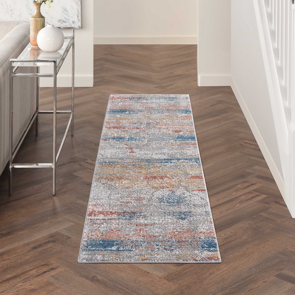 Rustic Textures RUS11 Abstract Runner Rugs in Multicolour